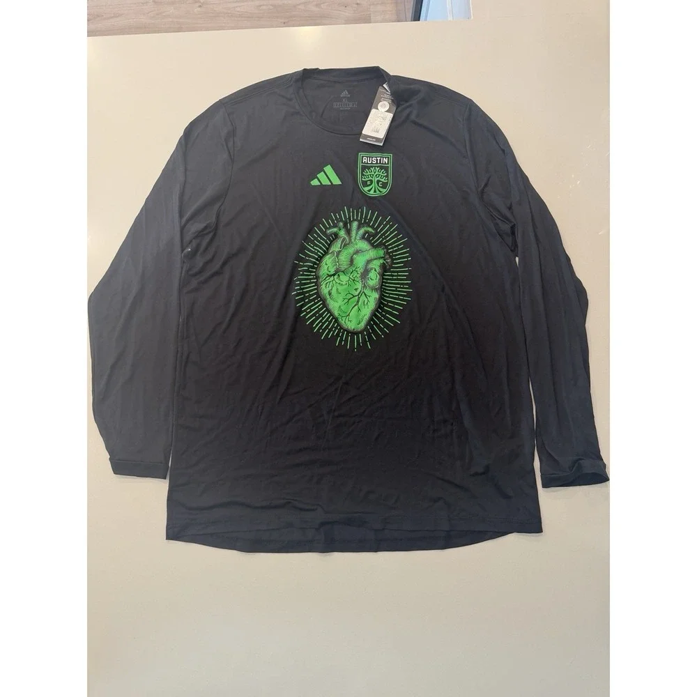 Adidas Austin FC Heart Graphic Long Sleeve Tee Black HS9281 Mens XL NWT